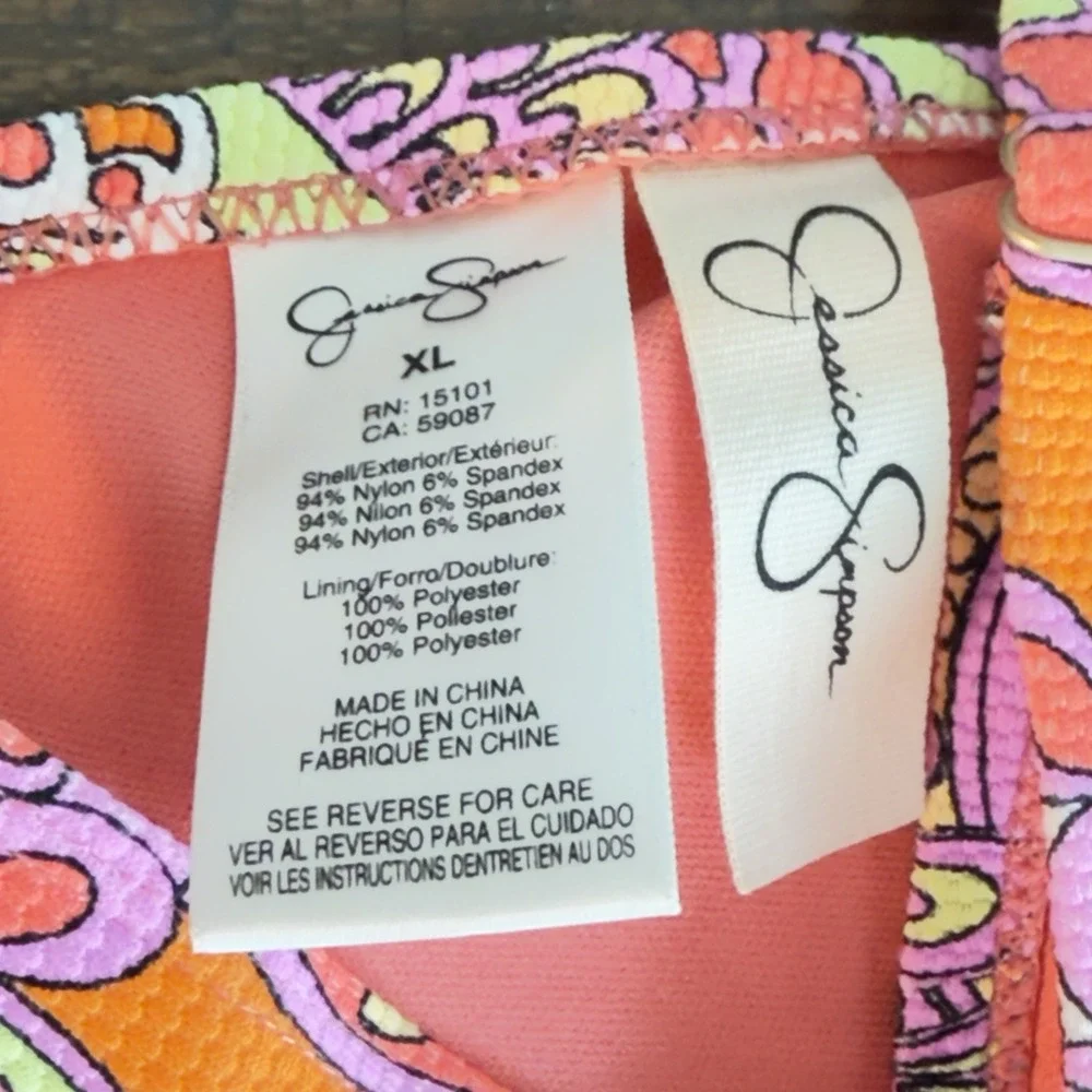 $56 Jessica Simpson Women's Standard Print Bikini Top Orange Pink  Size XL NWT